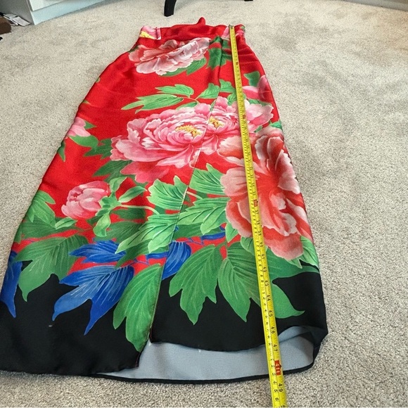 Zara red tropical floral flower strapless maxi dress front slit Sz S NWT - Picture 13 of 16